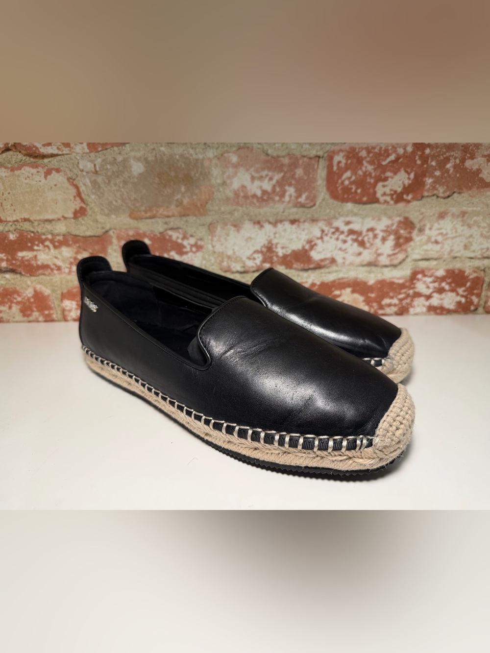 Dkny Black Leather Espadrille Slip-Ons